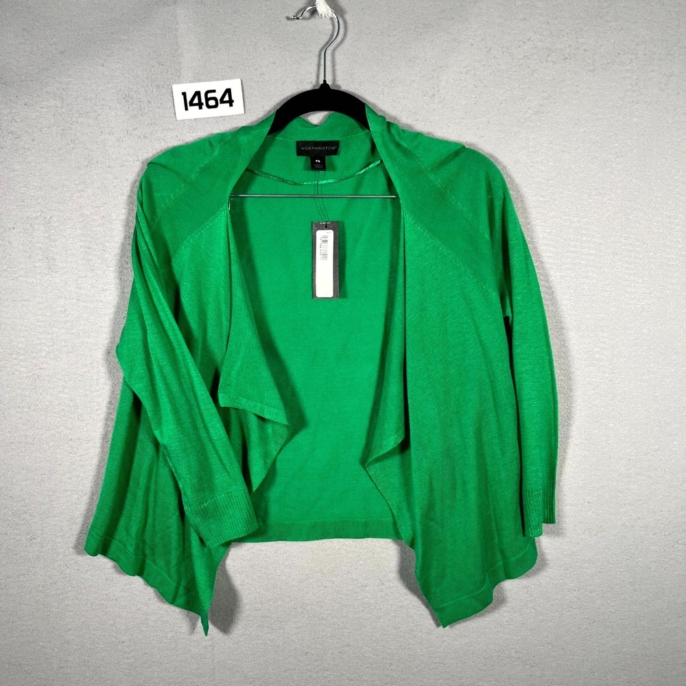 Worthington Cardigan Sweater Womens Small Petite Green Raglan Sleeve Winter